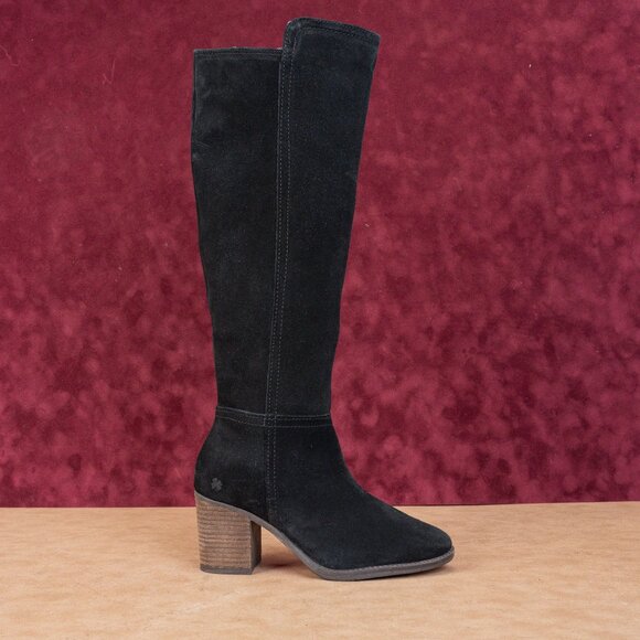 Lucky Brand Women Black Suede Western Block Heel Zip Knee Boots Sz 6.5 EUR37.5 - Picture 4 of 10